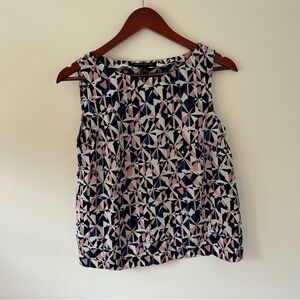 Banana Republic jaquard blue and pink pattern tank blouse, open back size XS